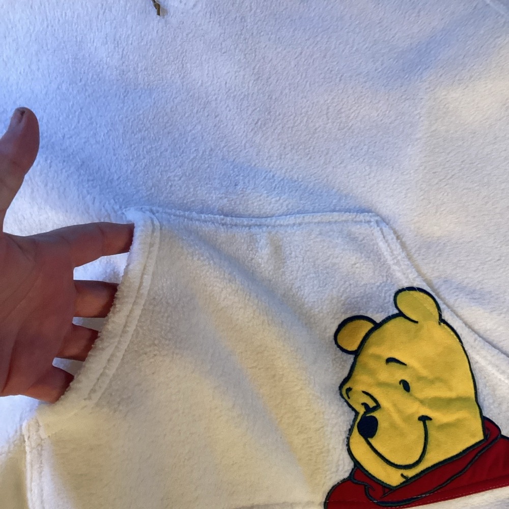 Disney Womens Leather Lace Up Fleece Pullover XL Cream Embroidered Pooh Bear - Picture 6 of 10